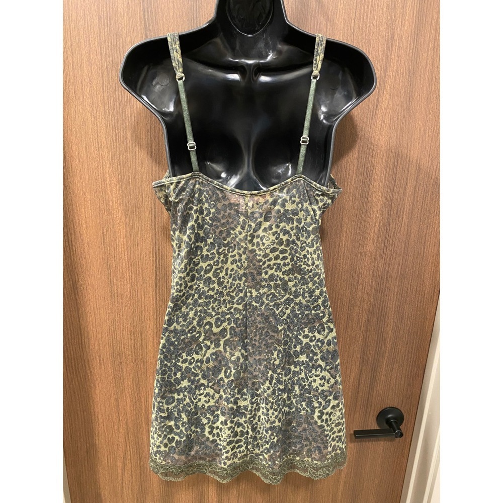 VICTORIA'S SECRET Y2K Green Animal Print Lingerie Dress S Lace Trim Sheer Mesh - Picture 9 of 13